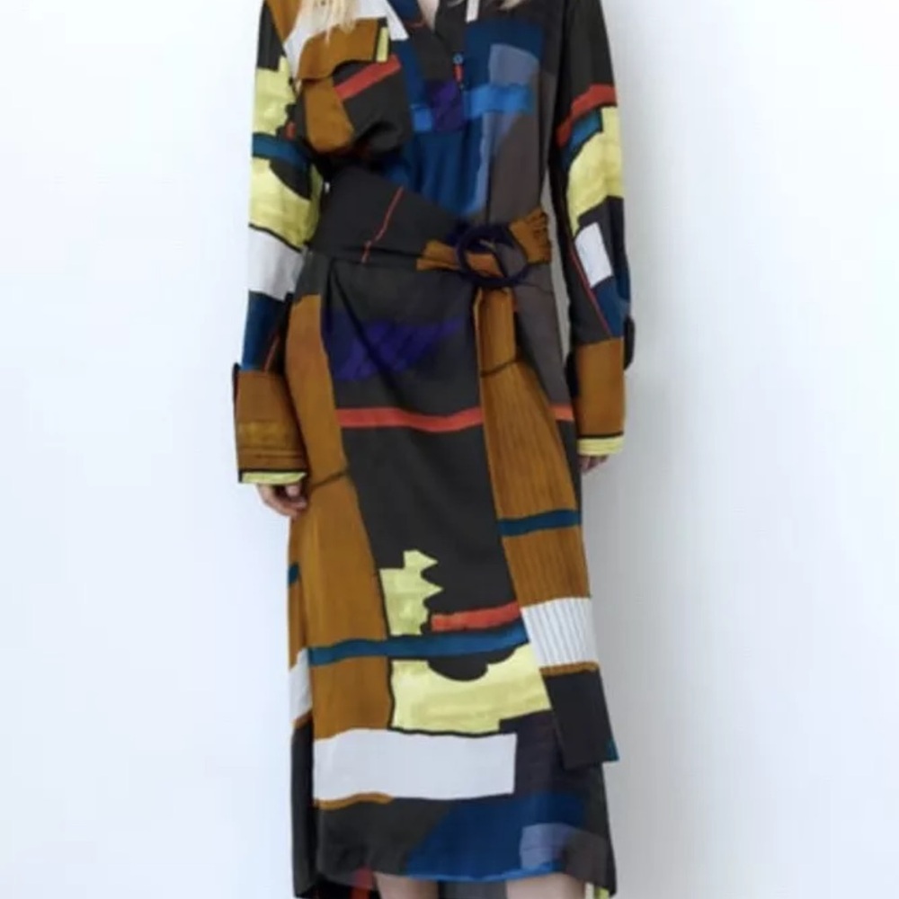 Zara printed midi dress belt with buckle